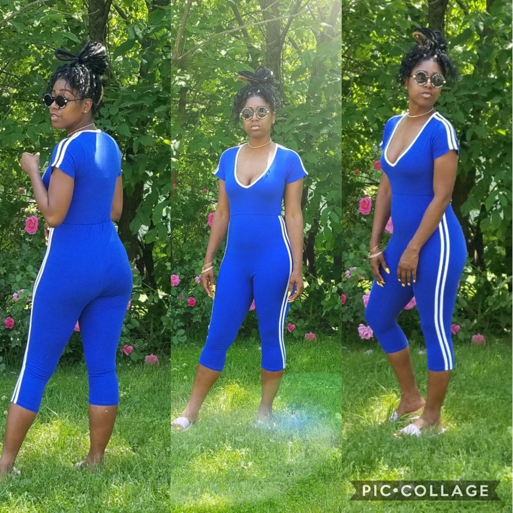 V neck stripped jumpsuit